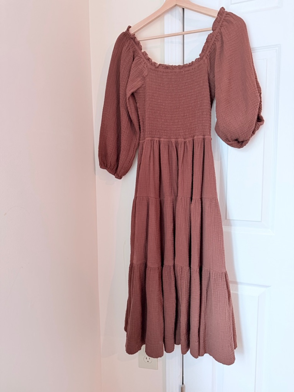 Smocked Puff-Sleeve Maxi Dress in Dusty Mauve - Picture 6 of 6